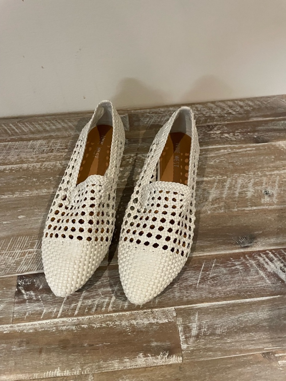 Nine West White Woven Pointed Toe Slip-Ons